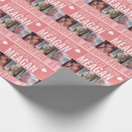 Geburtstag drei Fotos Korallenorange weiß Geschenkpapier