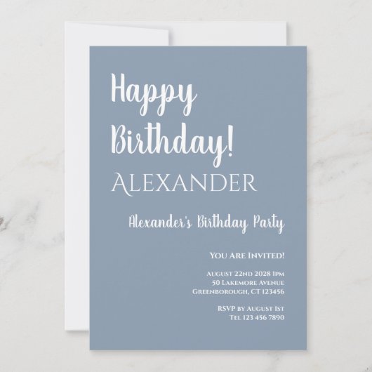 Geburtstag Dusty Blue Happy Birthday Einladung (Vorderseite)