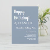 Geburtstag Dusty Blue Happy Birthday Einladung (Stehend Vorderseite)