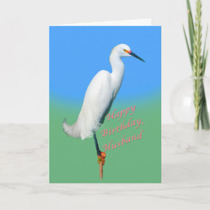 Geburtstag, Ehemann, Snowy Egret auf einem Limb Karte