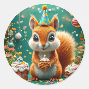Geburtstag Eichhörnchen Süße Waldtier Party Runder Aufkleber