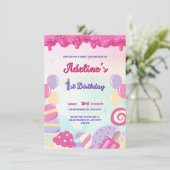 GEBURTSTAG EIN JAHR PINK UND KANDSCHUHE EINLADUNG (Stehend Vorderseite)