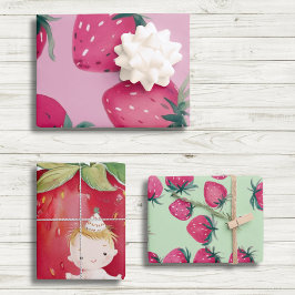 Geburtstag eines Babys Erdbeere wickeln Erdbeeren  Geschenkpapier Set