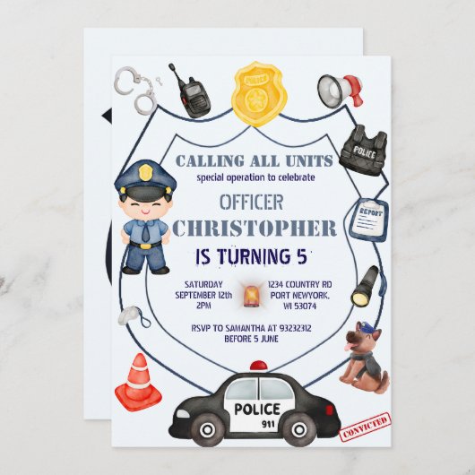 Geburtstag eines bewundernswerten Polizeibeamten Einladung (Vorne/Hinten)