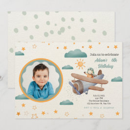 Geburtstag eines Blue und Green Watercolor-Flugzeu Einladung