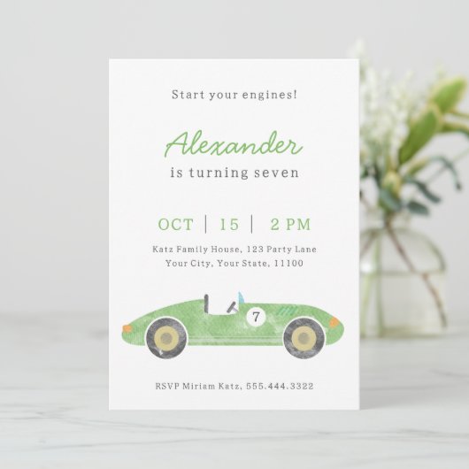 Geburtstag eines grünen Rennwagens Ankündigung (Stehend Vorderseite)