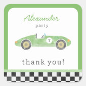 Geburtstag eines grünen Rennwagens Quadratischer Aufkleber (Vorderseite)