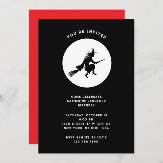 Geburtstag eines Kindes - kleine Hexe Einladung (Vorne/Hinten)