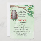 Geburtstag eines Ladybugs auf einer Wiese, Aquarel Einladung (Vorderseite)
