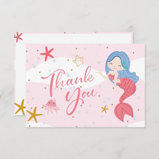 Geburtstag eines Mädchens - Meerjungfrau-Muscheln Dankeskarte (Vorne/Hinten)