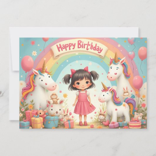 Geburtstag eines Mädchens mit Unicorns & Rainbow (Vorderseite)