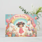 Geburtstag eines Mädchens mit Unicorns & Rainbow (Stehend Vorderseite)