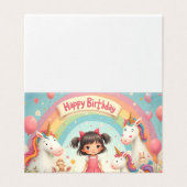 Geburtstag eines Mädchens mit Unicorns & Rainbow (Außenseite Aufgefaltet)