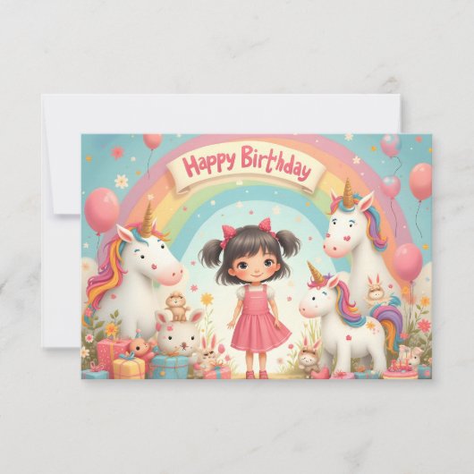 Geburtstag eines Mädchens mit Unicorns & Rainbow (Vorderseite)