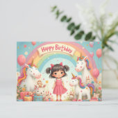Geburtstag eines Mädchens mit Unicorns & Rainbow (Stehend Vorderseite)
