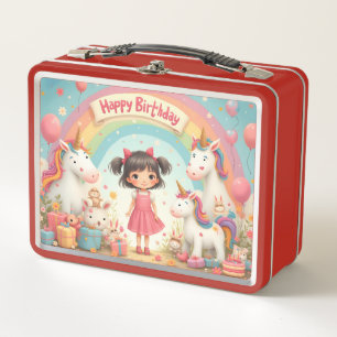 Geburtstag eines Mädchens mit Unicorns & Rainbow Metall Brotdose