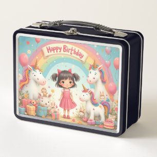 Geburtstag eines Mädchens mit Unicorns & Rainbow Metall Brotdose