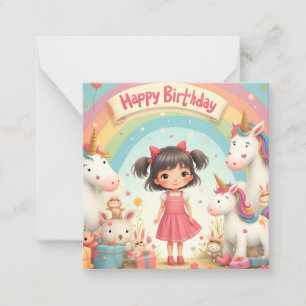 Geburtstag eines Mädchens mit Unicorns & Rainbow Mitteilungskarte