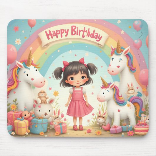Geburtstag eines Mädchens mit Unicorns & Rainbow Mousepad (Vorne)