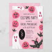 Geburtstag eines Mädchens rosa Geisterbat Einladung (Vorne/Hinten)