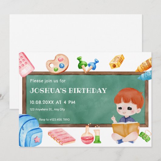 Geburtstag eines niedlichen Schuljungen Einladung (Vorne/Hinten)