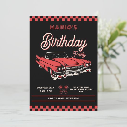 Geburtstag eines Oldtimer Einladung (Stehend Vorderseite)