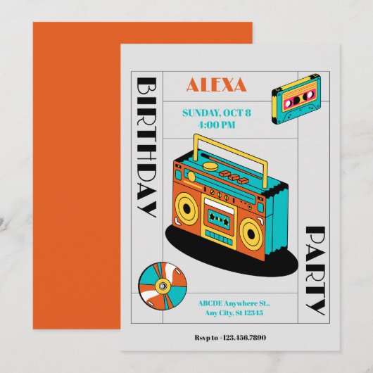 Geburtstag eines Retro-Musikspielers Einladung (Vorne/Hinten)