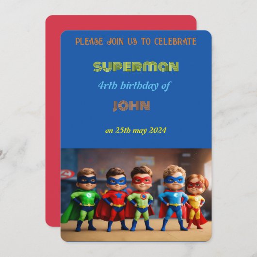 Geburtstag eines Supermanns Einladung (Vorne/Hinten)