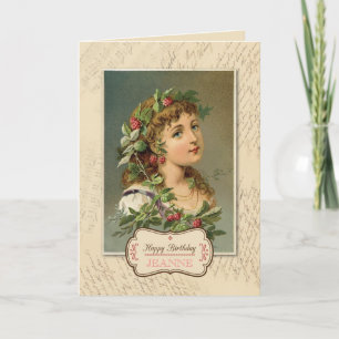 Geburtstag eines Vintage-Himbeermädchens Karte