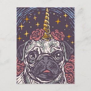 Geburtstag-Einhorn-Mops-Postkarte Postkarte