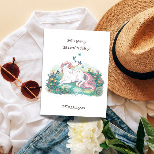Geburtstag Einhorn & Schmetterlinge Personalisiert Postkarte