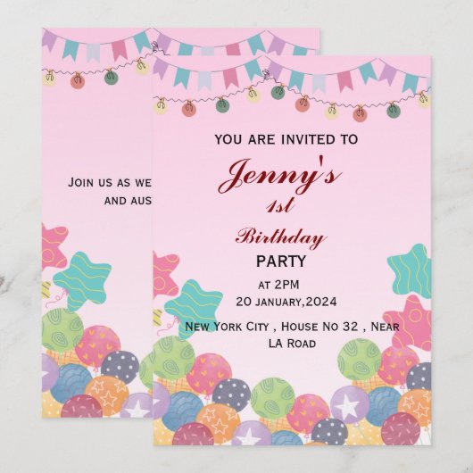 Geburtstag Einladung (Vorne/Hinten)