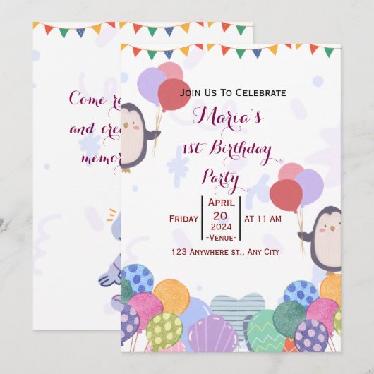 Geburtstag Einladung (Vorne/Hinten)