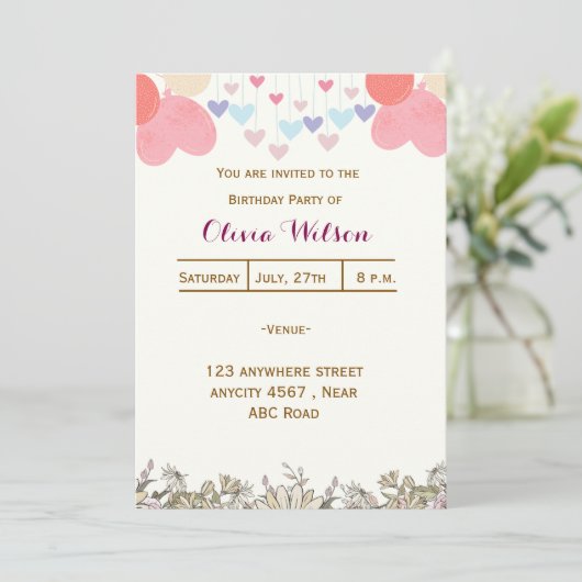 Geburtstag Einladung (Stehend Vorderseite)