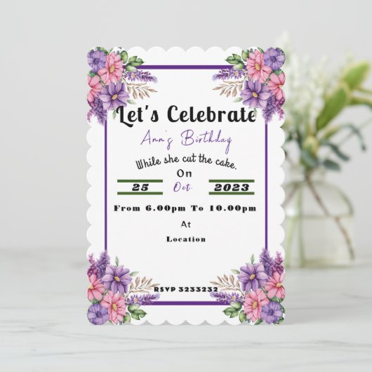 Geburtstag Einladung (Stehend Vorderseite)