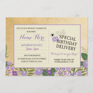 Geburtstag Einladung Postcard Lila Lilac Einladung