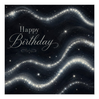 Geburtstag Elegant Schwarz Silber Diamant Wellen Poster