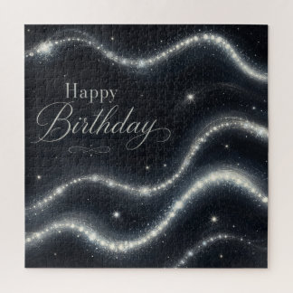 Geburtstag Elegant Schwarz Silber Diamant Wellen Puzzle