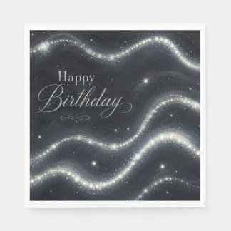 Geburtstag Elegant Schwarz Silber Diamant Wellen Serviette