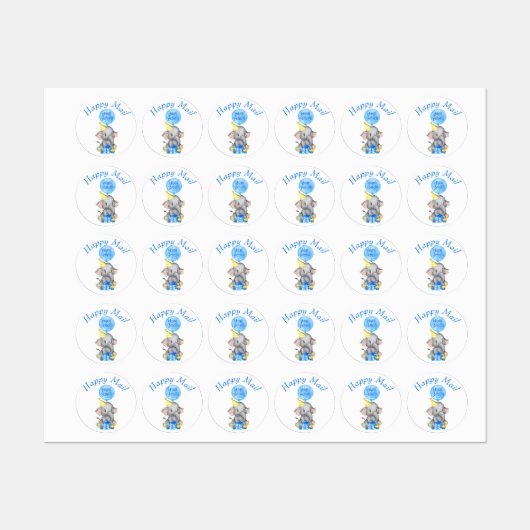 Geburtstag Elephant Labels Etiketten (Blatt)