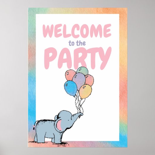 Geburtstag Elephant Pastel Bündel von Balloons Zei Poster (Vorne)