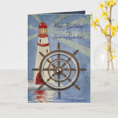 Geburtstag, Enkel, Schiffrad, Helm Karte (Gelbe Blume)