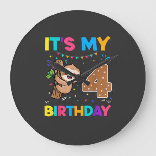 Geburtstag Faultier 4 Jahre alt 4. Geburtstag Faul Große Wanduhr