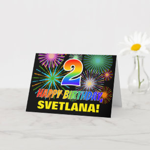 Geburtstag: Fett, Spaß, Feuerwerk, Regenbogen 2 Karte