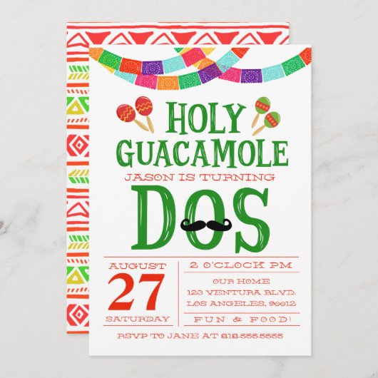 GEBURTSTAG FIESTA - DOS! EINLADUNG (Vorne/Hinten)