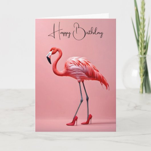 Geburtstag Flamingo mit roten Schuhen Karte (Vorderseite)