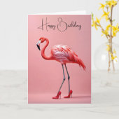 Geburtstag Flamingo mit roten Schuhen Karte (Gelbe Blume)