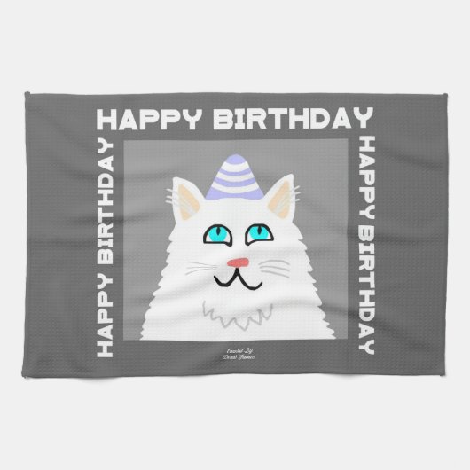 Geburtstag Flöhe Weiße Katze Küchentücher (Horizontal)
