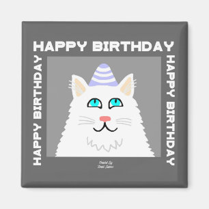 Geburtstag Fluffy White Cat 2 Zoll Square Magnet