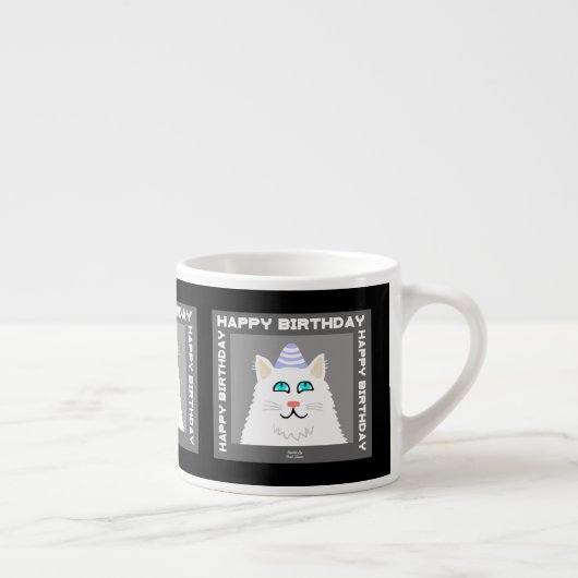Geburtstag Fluffy White Cat Espresso Tasse (Rechts)